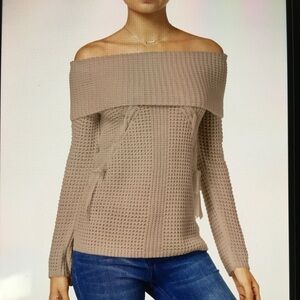 Ohmg Dusty Rose Pullover Knit Cowl Turtle Neck Lace Up Ribbon Sweater Blouse M
